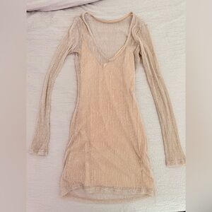 Superdown Shimmering Beige Long Sleeve Dress